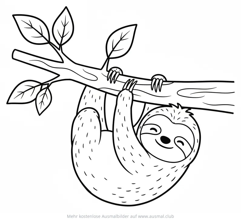 Faultier hängt an einem Ast Ausmalbild