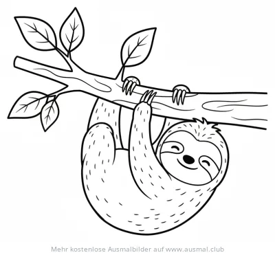 Faultier hängt an einem Ast Ausmalbild