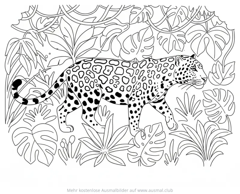 Jaguar Ausmalbild im Dschungel