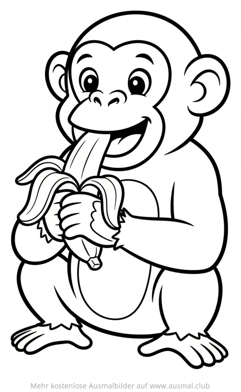 Schimpanse schält Banane Ausmalbild