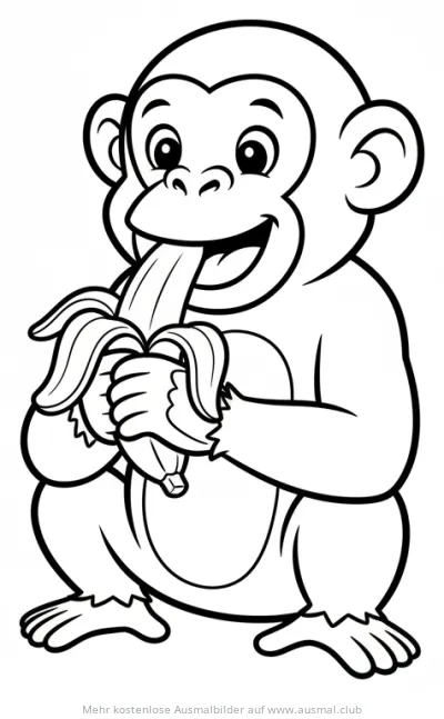 Schimpanse schält Banane Ausmalbild