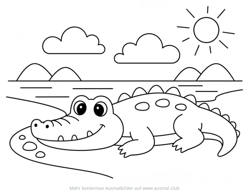 Krokodil Ausmalbild am Flussufer