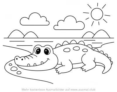 Krokodil Ausmalbild am Flussufer