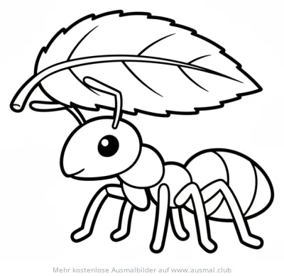 Blattschneiderameise mit Blatt Ausmalbild
