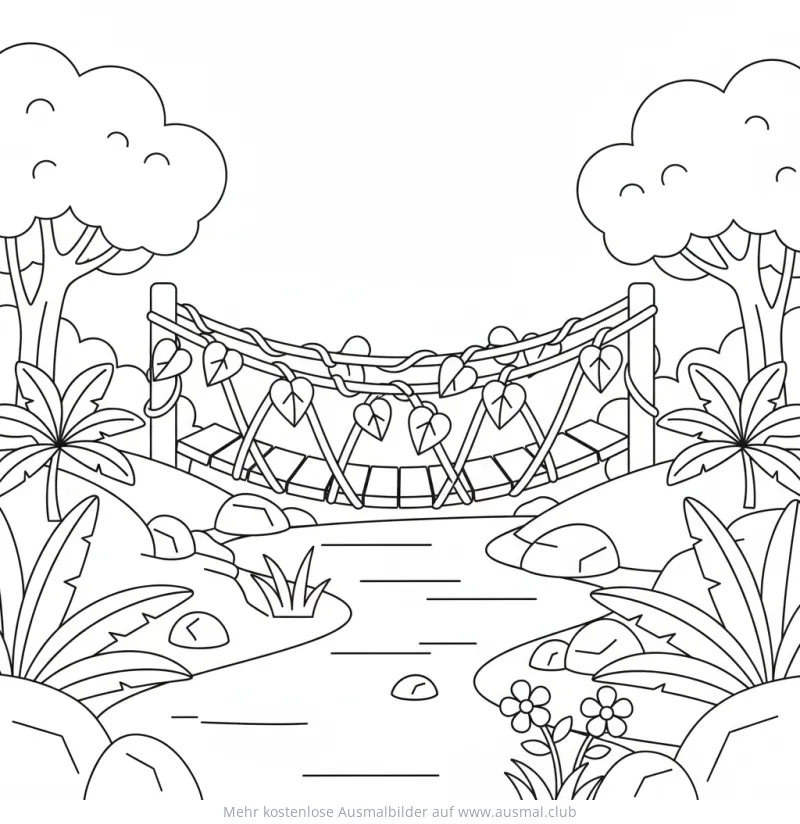 Lianenbrücke im Dschungel Ausmalbild