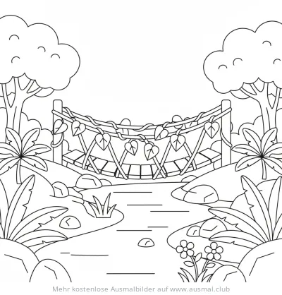 Lianenbrücke im Dschungel Ausmalbild