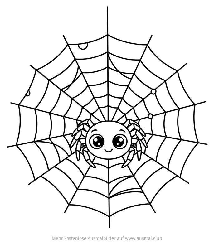 Freundliche Spinne in ihrem Netz Ausmalbild