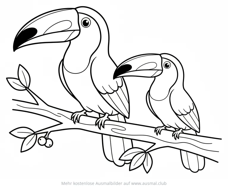 Tukan Paar auf Ast Ausmalbild