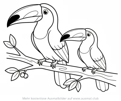 Tukan Paar auf Ast Ausmalbild
