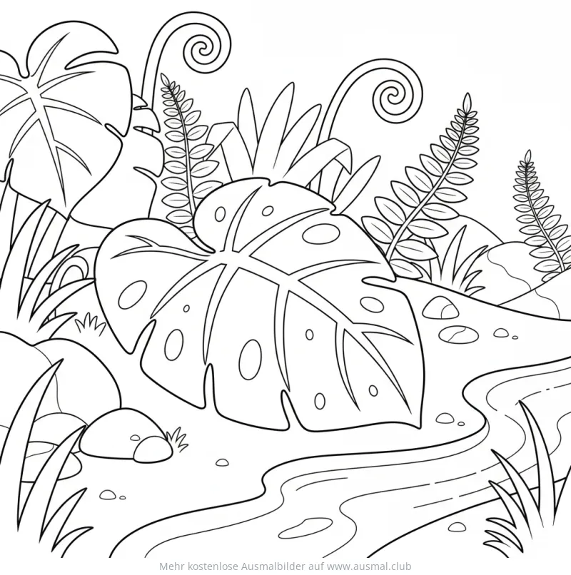 Riesenblatt im Dschungel Ausmalbild