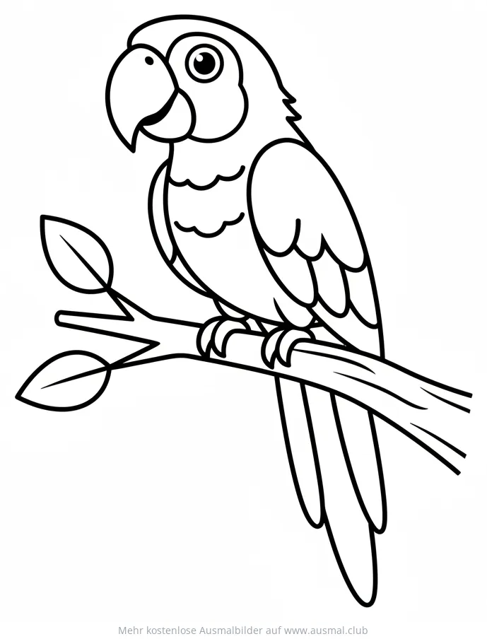 Ara Papagei sitzt auf Ast Ausmalbild