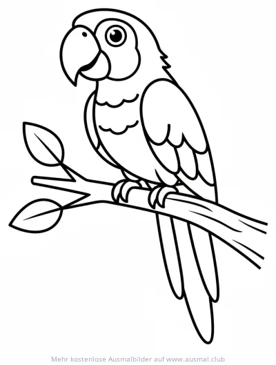 Ara Papagei sitzt auf Ast Ausmalbild