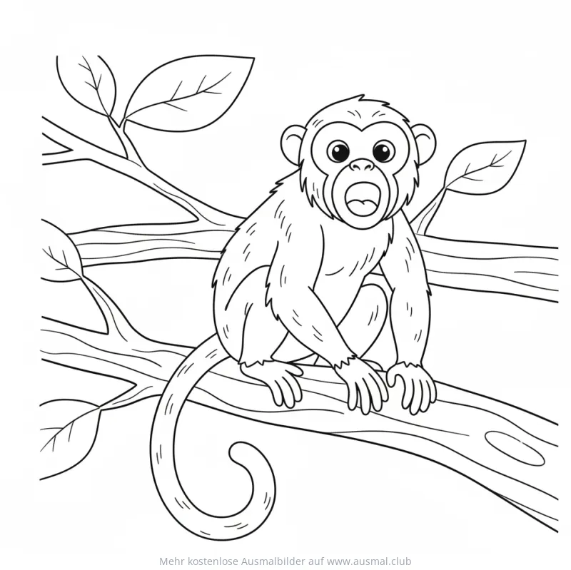 Brüllaffe sitzt auf Ast Ausmalbild
