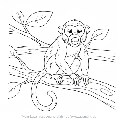 Brüllaffe sitzt auf Ast Ausmalbild