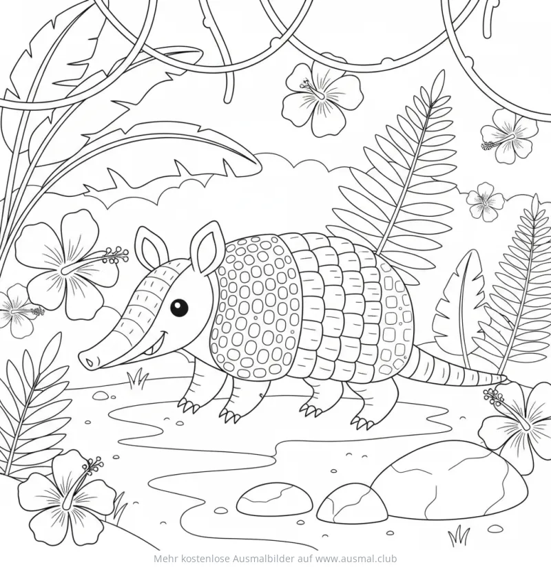 Gürteltier Ausmalbild im Regenwald-Dschungel
