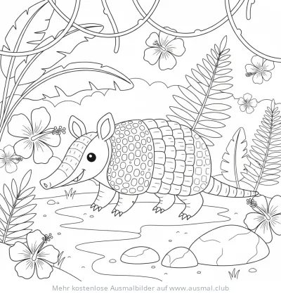 Gürteltier Ausmalbild im Regenwald-Dschungel