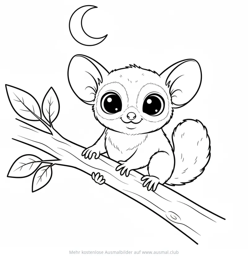 Buschbaby auf Ast Ausmalbild