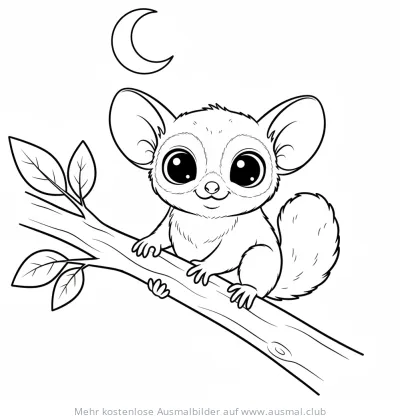 Buschbaby auf Ast Ausmalbild