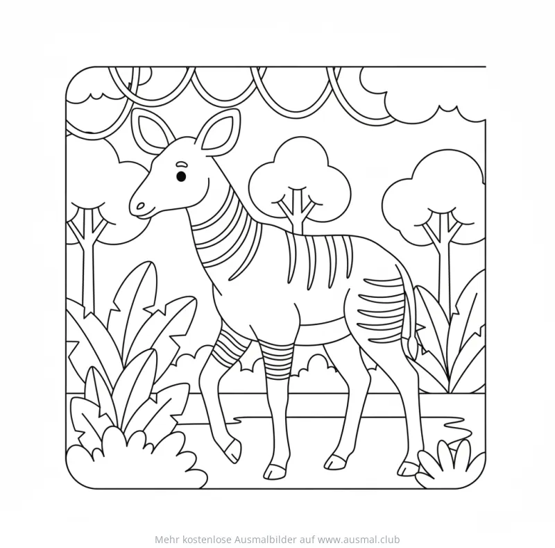 Okapi Ausmalbild im Regenwald-Dschungel