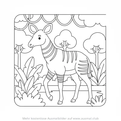 Okapi Ausmalbild im Regenwald-Dschungel