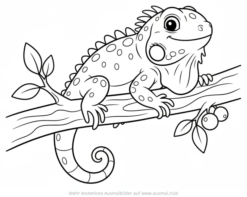 Leguan sitzt auf Ast Ausmalbild