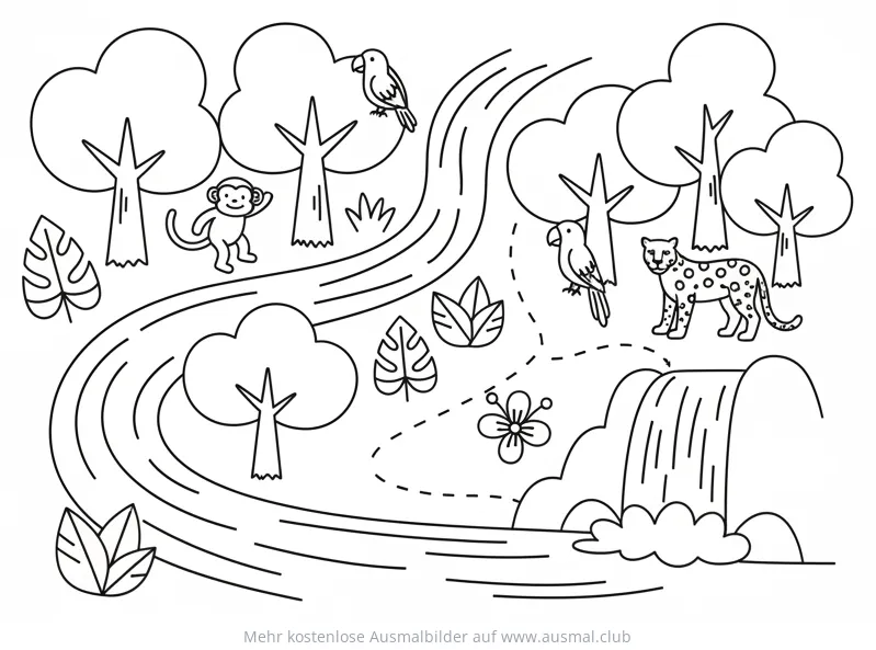 Regenwald Karte Ausmalbild mit Tieren