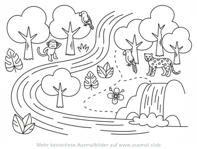 Regenwald Karte Ausmalbild mit Tieren