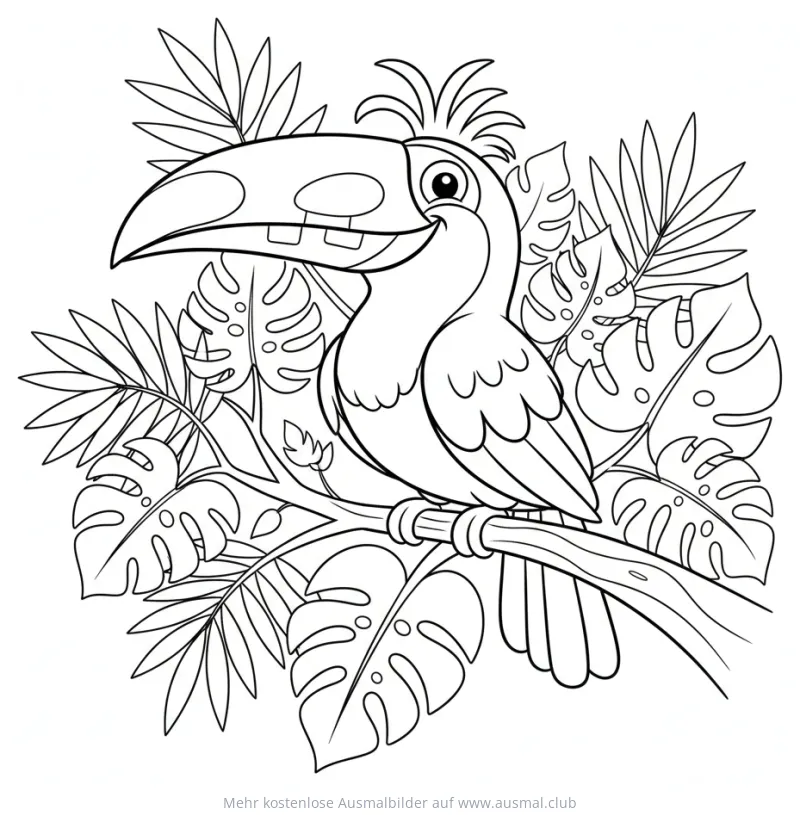 Tukan Ausmalbild im Regenwald