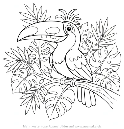 Tukan Ausmalbild im Regenwald