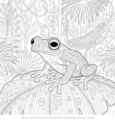 Frosch Ausmalbild auf Blatt im Regenwald