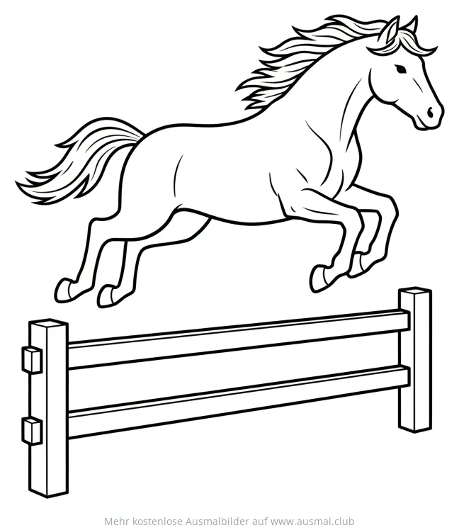 Pferd beim Sprung über Hindernis Ausmalbild