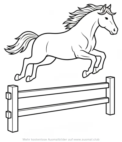 Pferd beim Sprung über Hindernis Ausmalbild