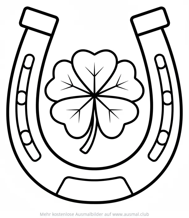 Hufeisen mit vierblättrigem Kleeblatt Ausmalbild