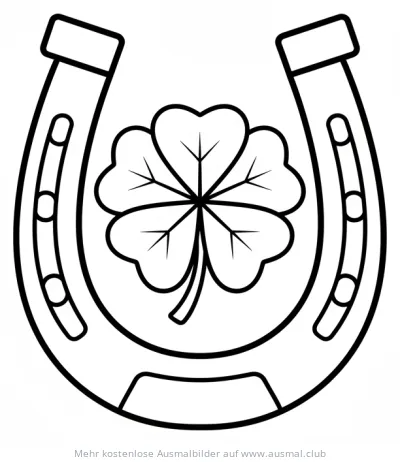 Hufeisen mit vierblättrigem Kleeblatt Ausmalbild