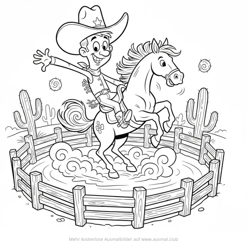 Cowboy auf steigendem Pferd Ausmalbild