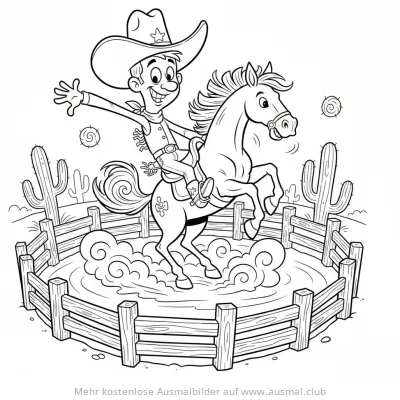 Cowboy auf steigendem Pferd Ausmalbild