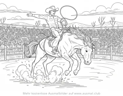 Cowboy auf Pferd beim Rodeo Ausmalbild