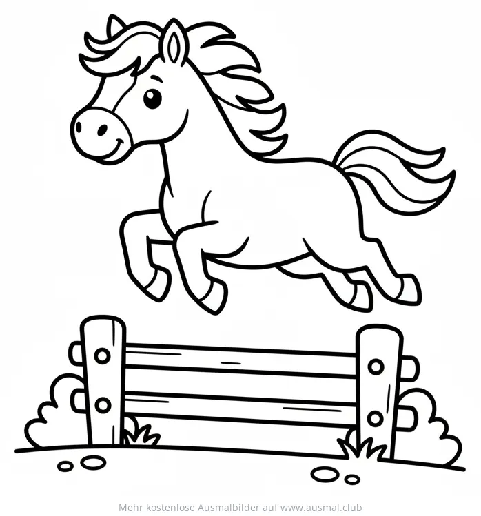 Pferd springt über Hindernis Ausmalbild