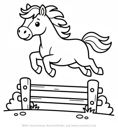 Pferd springt über Hindernis Ausmalbild