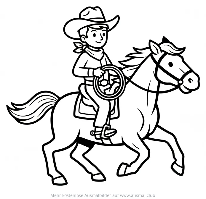 Cowboy reitet auf Pferd Ausmalbild