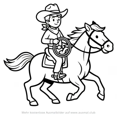 Cowboy reitet auf Pferd Ausmalbild