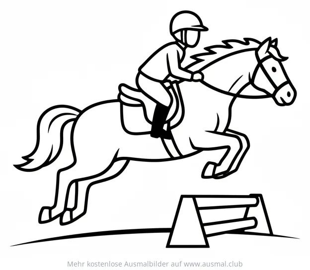 Reiter und Pferd springen über Hindernis Ausmalbild