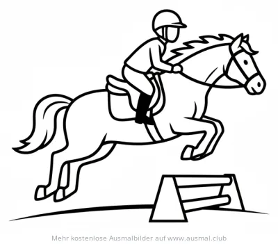 Reiter und Pferd springen über Hindernis Ausmalbild