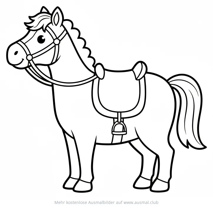 Pferd mit Sattel und Zaumzeug Ausmalbild