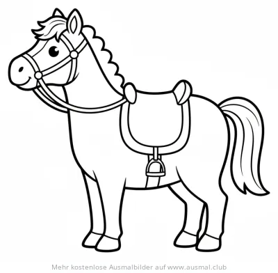 Pferd mit Sattel und Zaumzeug Ausmalbild
