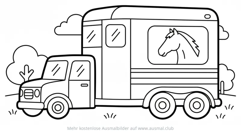 Pferdeanhänger mit Pferde Kopf Ausmalbild