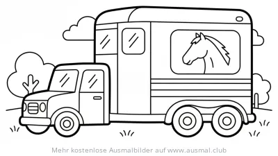 Pferdeanhänger mit Pferde Kopf Ausmalbild