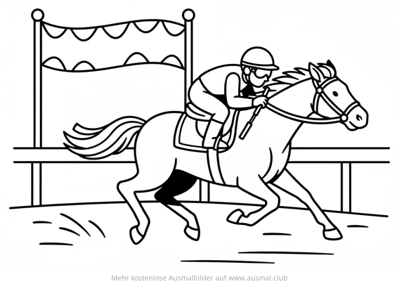 Jockey auf Pferd beim Rennen Ausmalbild