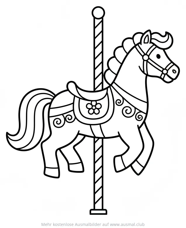 Karussellpferd Ausmalbild mit Stange