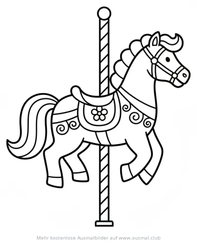 Karussellpferd Ausmalbild mit Stange